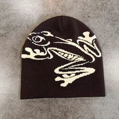 Tree Frog Print Beanie – Stretchy Knit Skull Cap