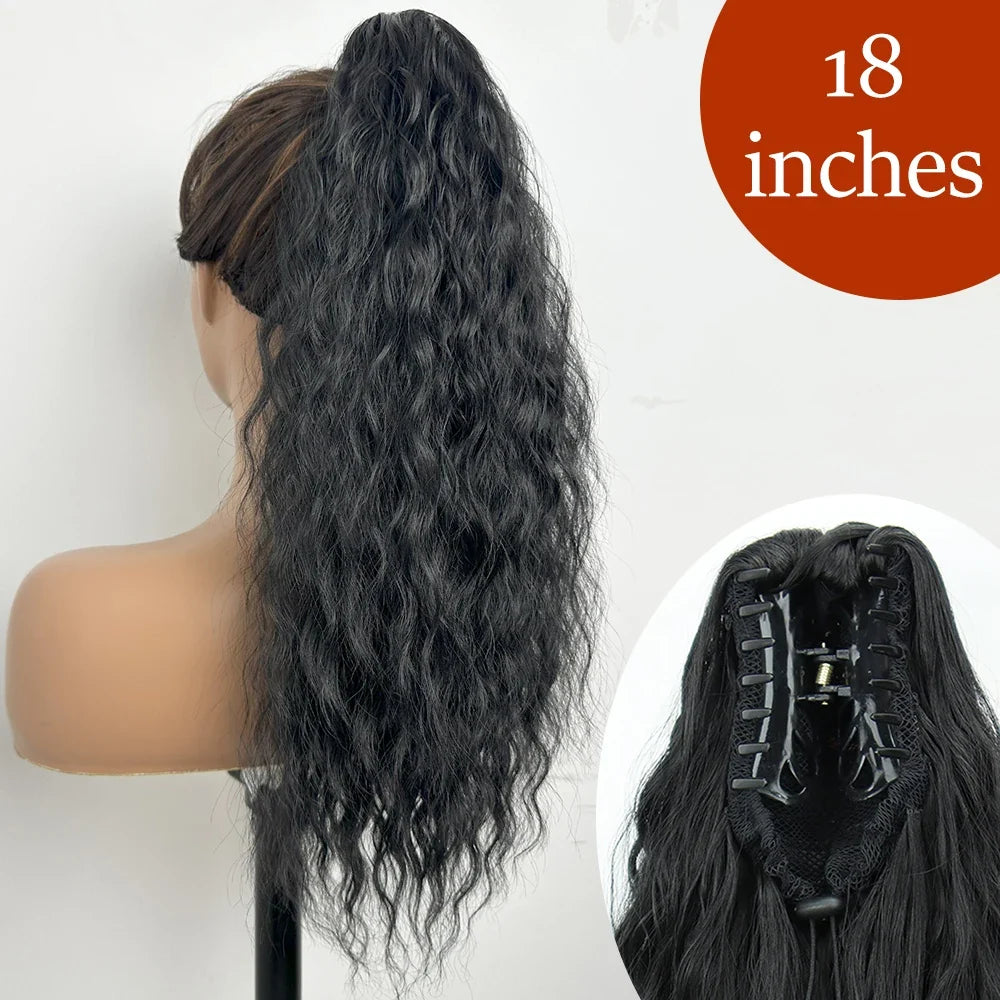 Claw Clip Ponytail Extension 24 Inch Wavy Synthetic Hair Heat Resistant