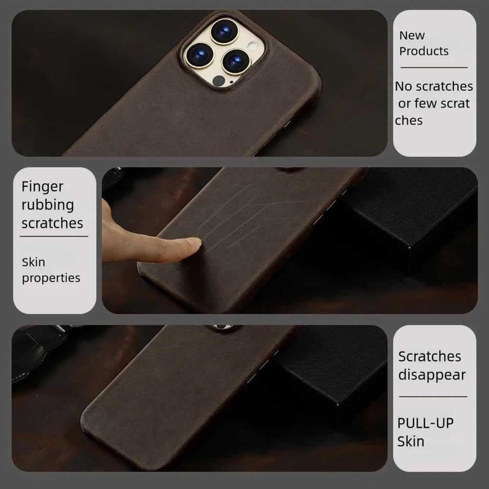 Genuine Leather MagSafe iPhone Case - Full Grain Cowhide, iPhone 15-16 Series