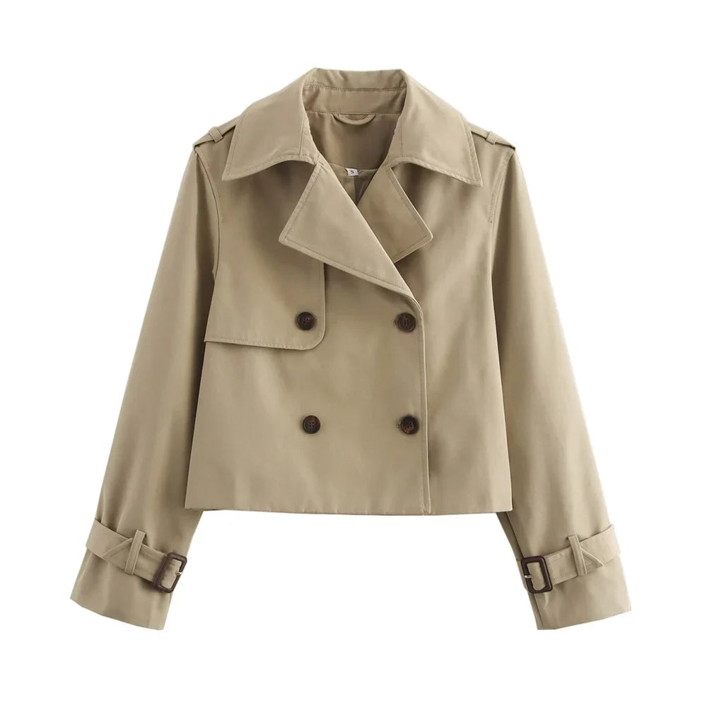 Women's Cropped Trench Jacket – Double Breasted Vintage Coat
