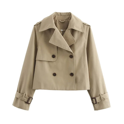 Women's Cropped Trench Jacket – Double Breasted Vintage Coat