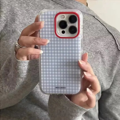 Blue Checkered Grid Pattern iPhone Case – Soft Protective Cover