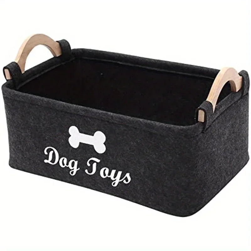 Dog Toy Storage Basket – Felt Organizer Bin with Handles