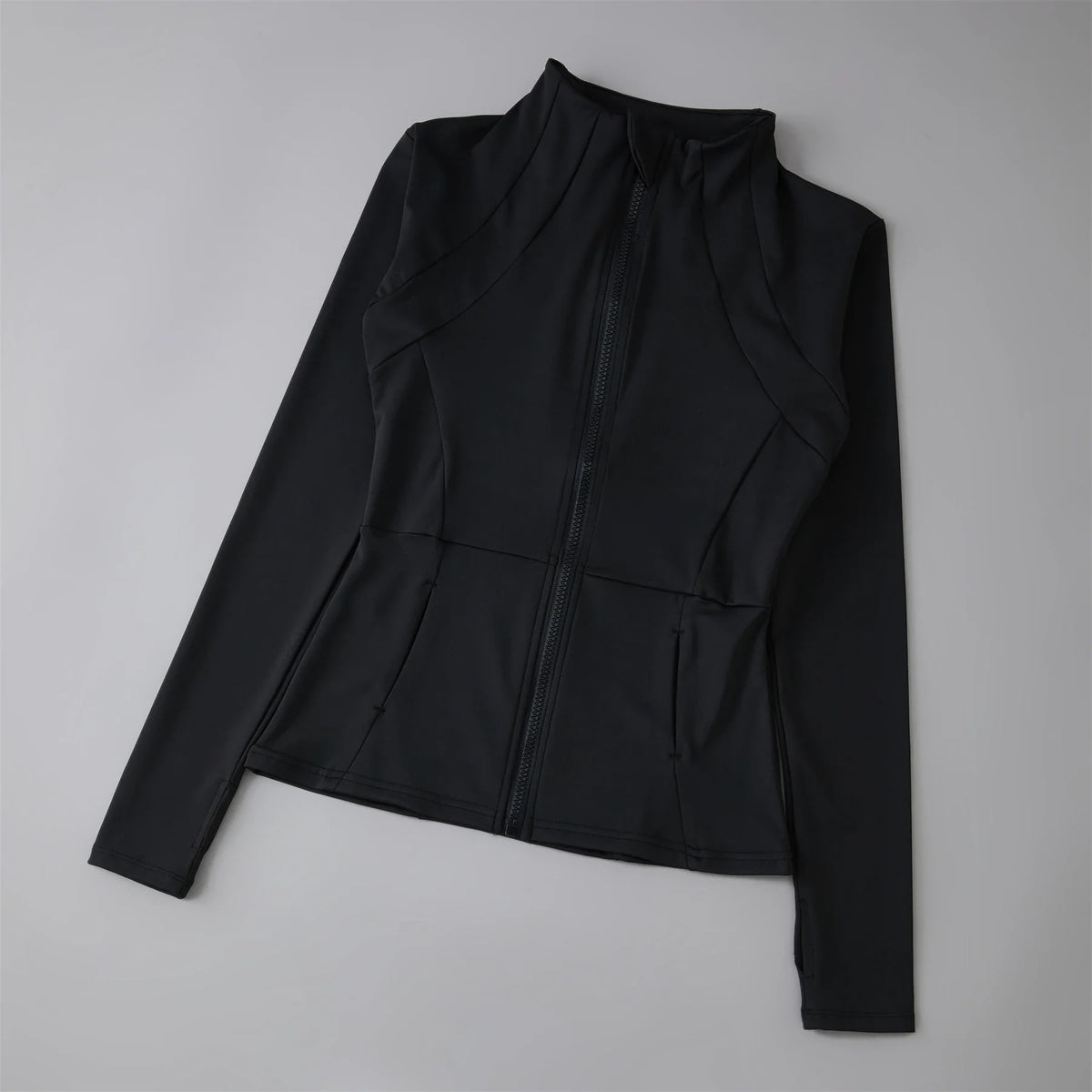 Women's Zip-Up Athletic Jacket with Thumb Holes – Slim Fit Running Top