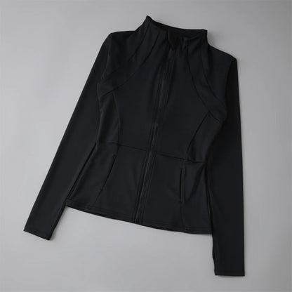 Women's Zip-Up Athletic Jacket with Thumb Holes – Slim Fit Running Top