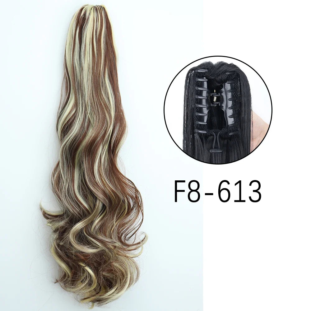 Claw Clip Ponytail Extension 24 Inch Wavy Synthetic Hair Heat Resistant