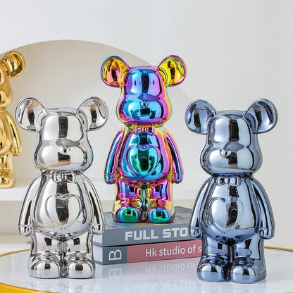 Bear Brick Ceramic Statue – Holographic Iridescent Bear Figurine Decor