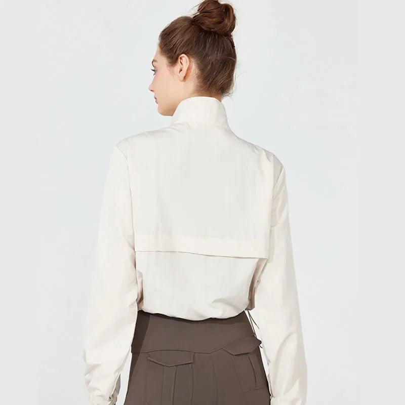 Women's Long Sleeve Athletic Jacket – Half-Zip Crop Top