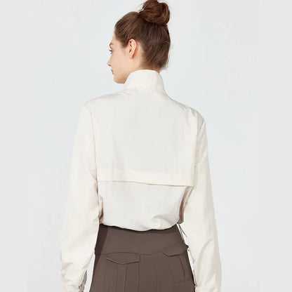 Women's Long Sleeve Athletic Jacket – Half-Zip Crop Top