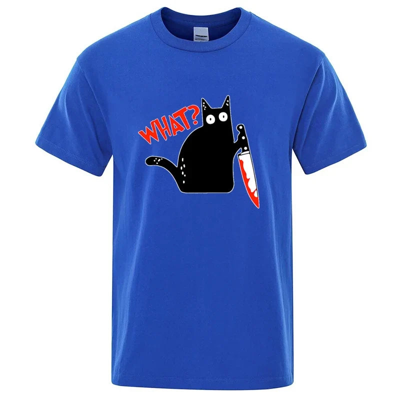 Knife Cat Graphic T Shirt Funny Cotton Blend Streetwear Tee