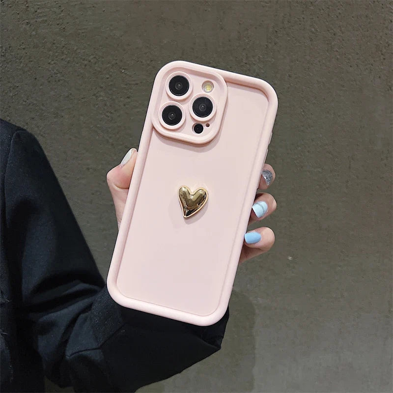 3D Gold Heart Silicone iPhone Case – iPhone 17, 16, 15, 14, 13, 12, 11, SE, 8 & 7