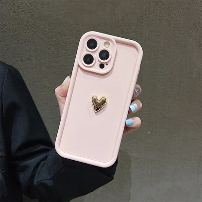 3D Gold Heart Silicone iPhone Case – iPhone 17, 16, 15, 14, 13, 12, 11, SE, 8 & 7