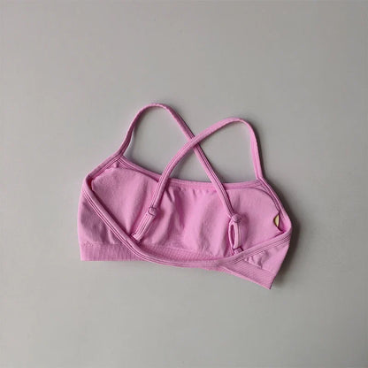 Seamless Cross-Back Sports Bra Women Shockproof Gathering Yoga Crop Top