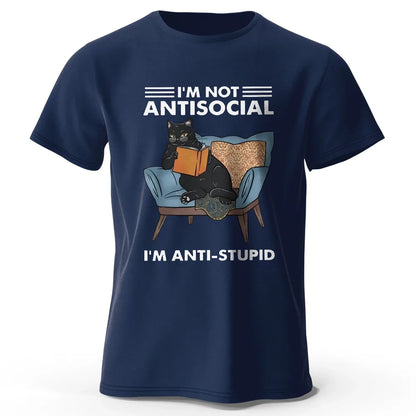 I Am Not Anti Social Funny Cat Graphic T Shirt Oversized Cotton Tee