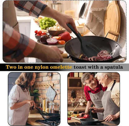 2-in-1 Flip Spatula Tongs – Non-Stick Nylon Kitchen Tool