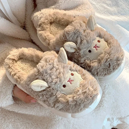 Fluffy Cartoon Plush Slippers – Warm Indoor House Shoes for Women & Men
