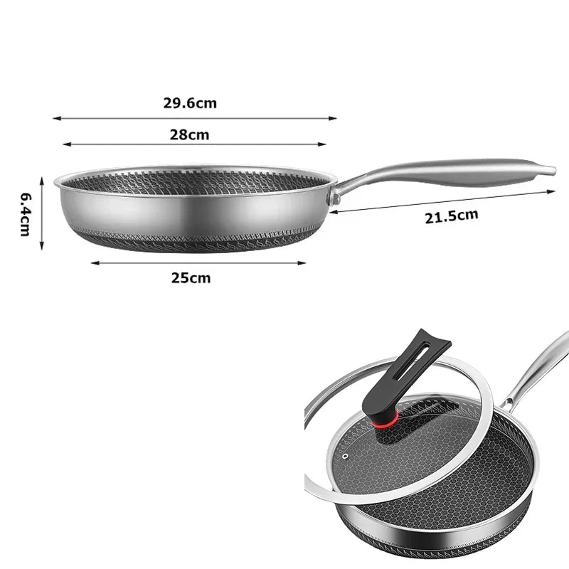 Stainless Steel Honeycomb Nonstick Frying Pan – Induction & Gas Compatible