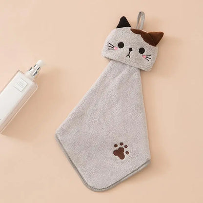 Cute Cat Hanging Hand Towel – Soft Coral Velvet Dishcloth