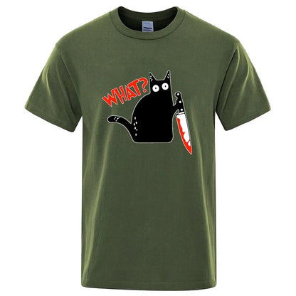 Knife Cat Graphic T Shirt Funny Cotton Blend Streetwear Tee