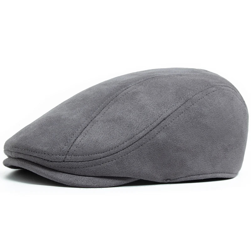 Suede Flat Cap Newsboy Beret – Vintage Winter Hat for Men & Women