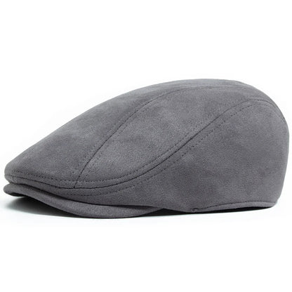 Suede Flat Cap Newsboy Beret – Vintage Winter Hat for Men & Women