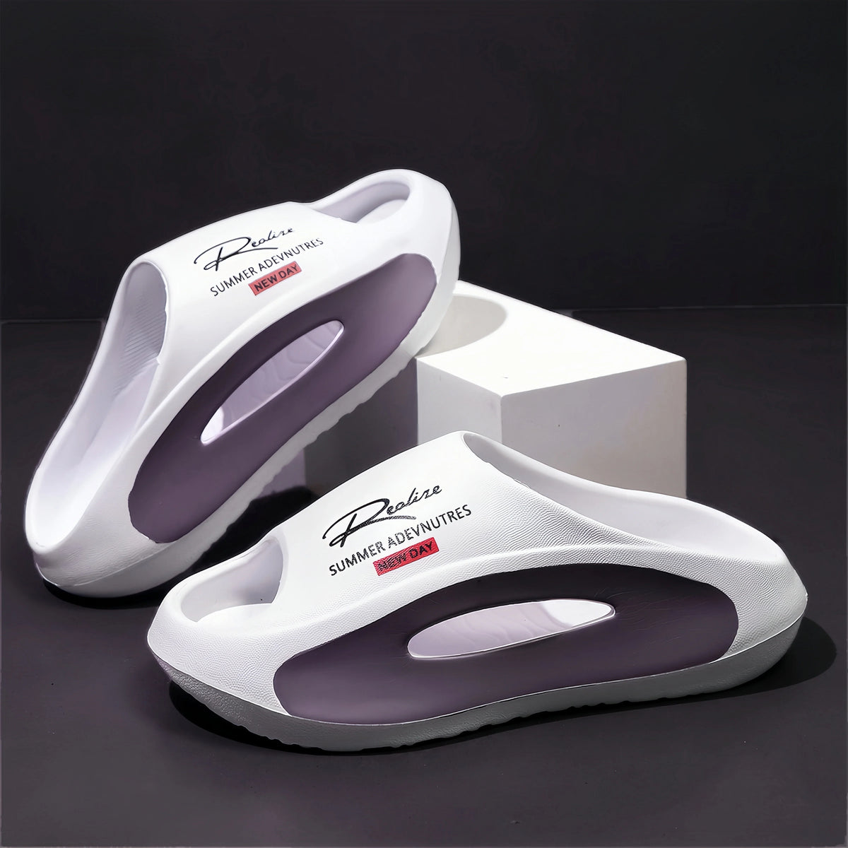 Men's Lightweight EVA Slides – Trendy Cut-Out Design Sandals