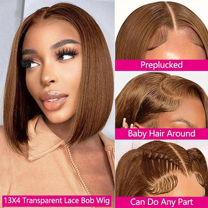 13x4 HD Lace Front Bob Wig 220% Density Chocolate Brown Straight Human Hair