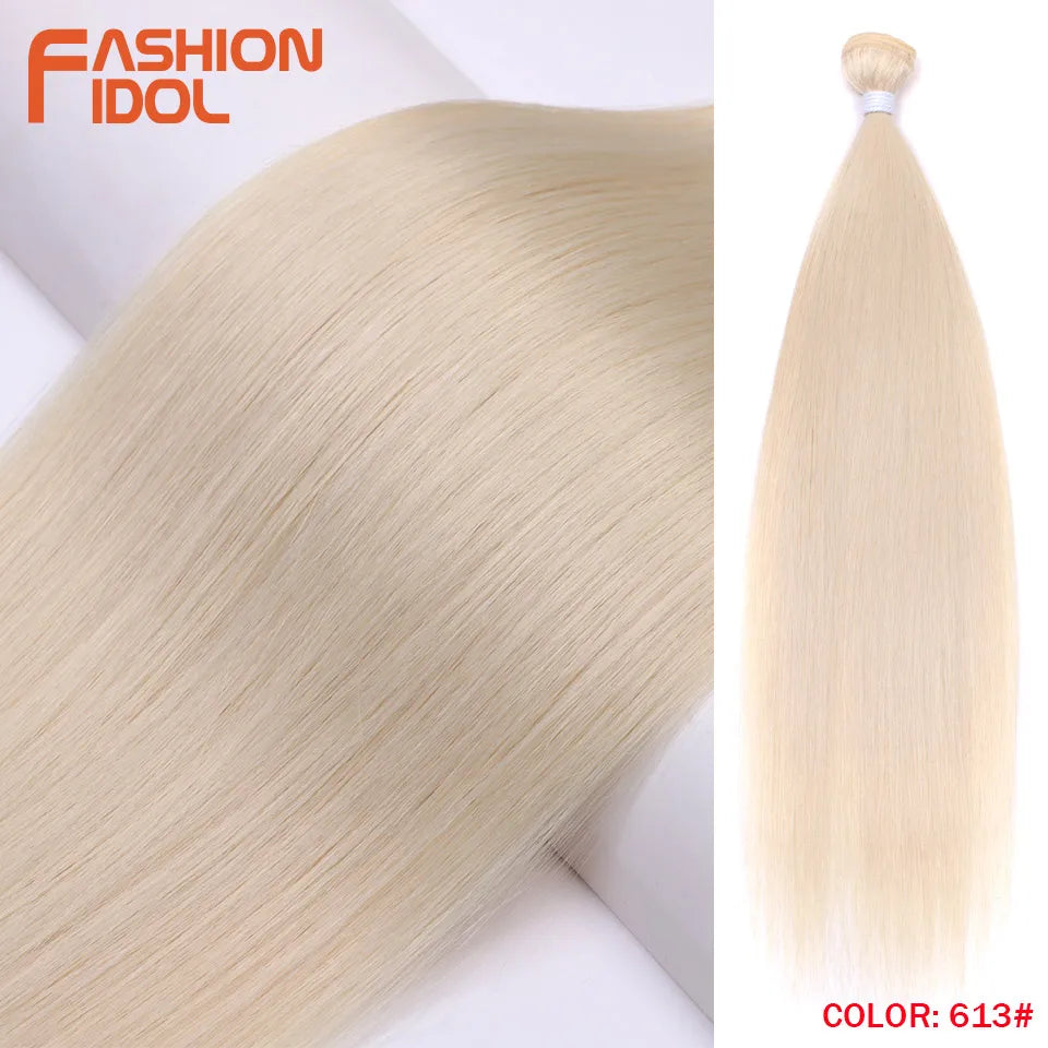 Bone Straight Hair Extensions Synthetic Bundles 24-36 Inch Multi-Color