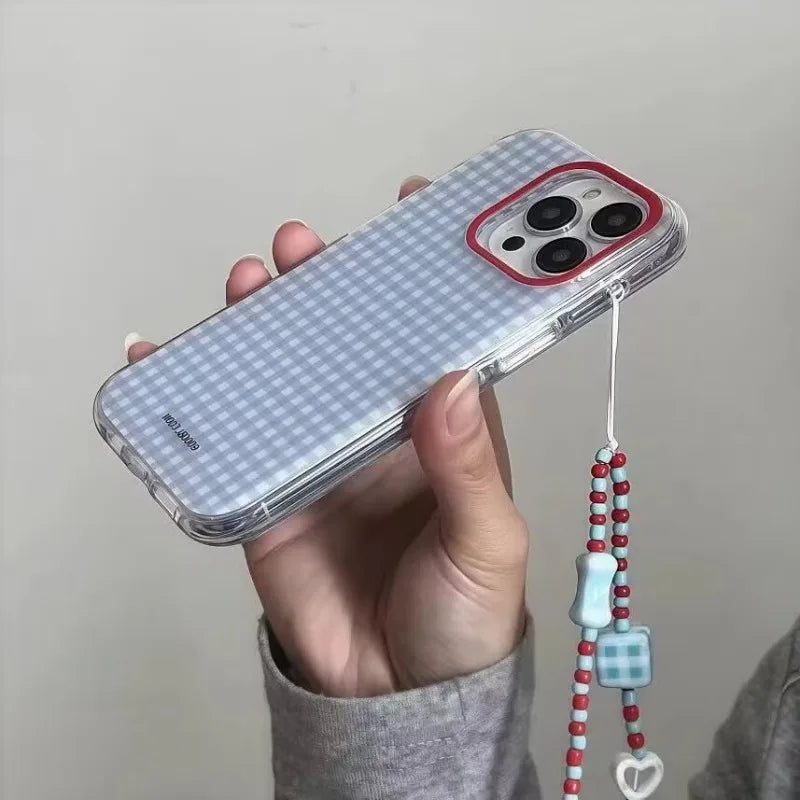 Blue Checkered Grid Pattern iPhone Case – Soft Protective Cover
