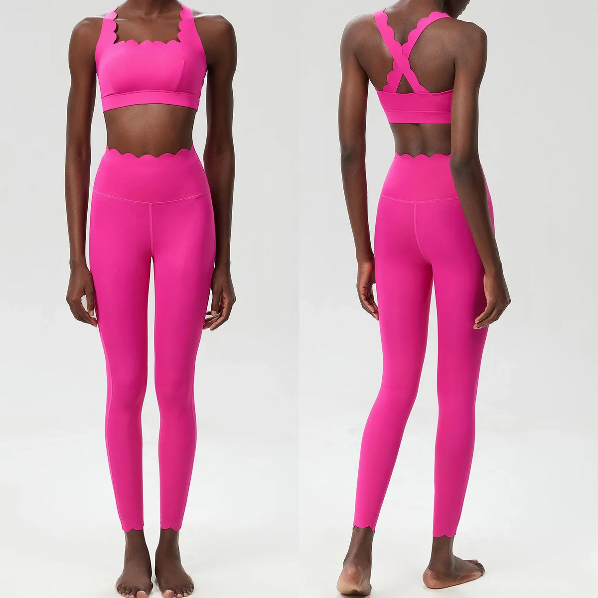 Women's 2-Piece Yoga Set – Scallop Sports Bra & High-Waist Leggings