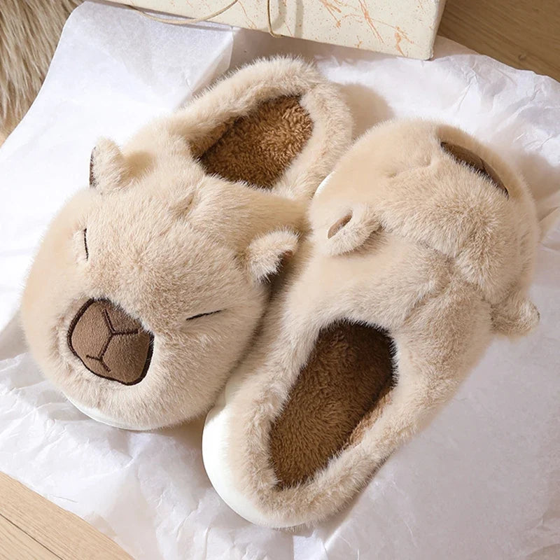 Capybara Plush Slippers – Cute Fuzzy Warm House Shoes