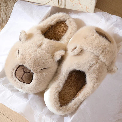 Capybara Plush Slippers – Cute Fuzzy Warm House Shoes