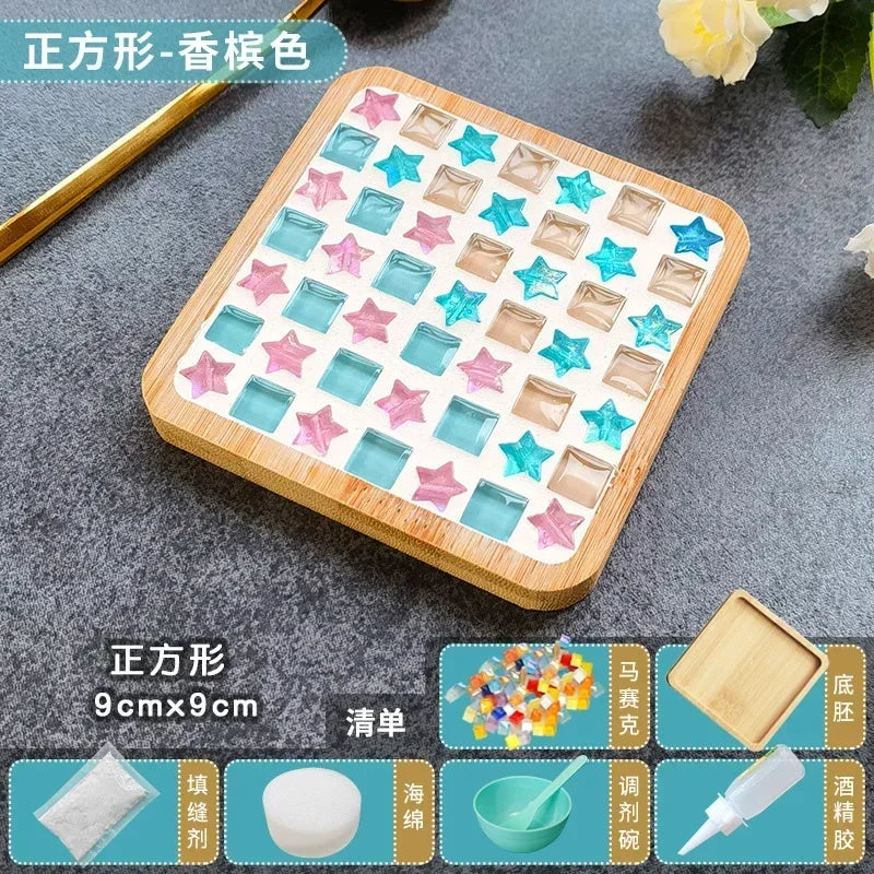DIY Mosaic Coaster Kit – Handmade Bamboo Cup Mat with Glass Tiles