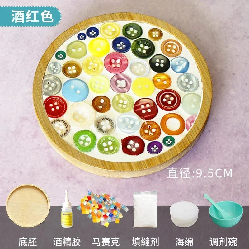 DIY Mosaic Coaster Kit – Bamboo Cup Mat with Colorful Tiles