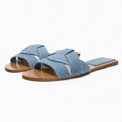 Women's Flat Slide Sandals – Woven Strap Open Toe