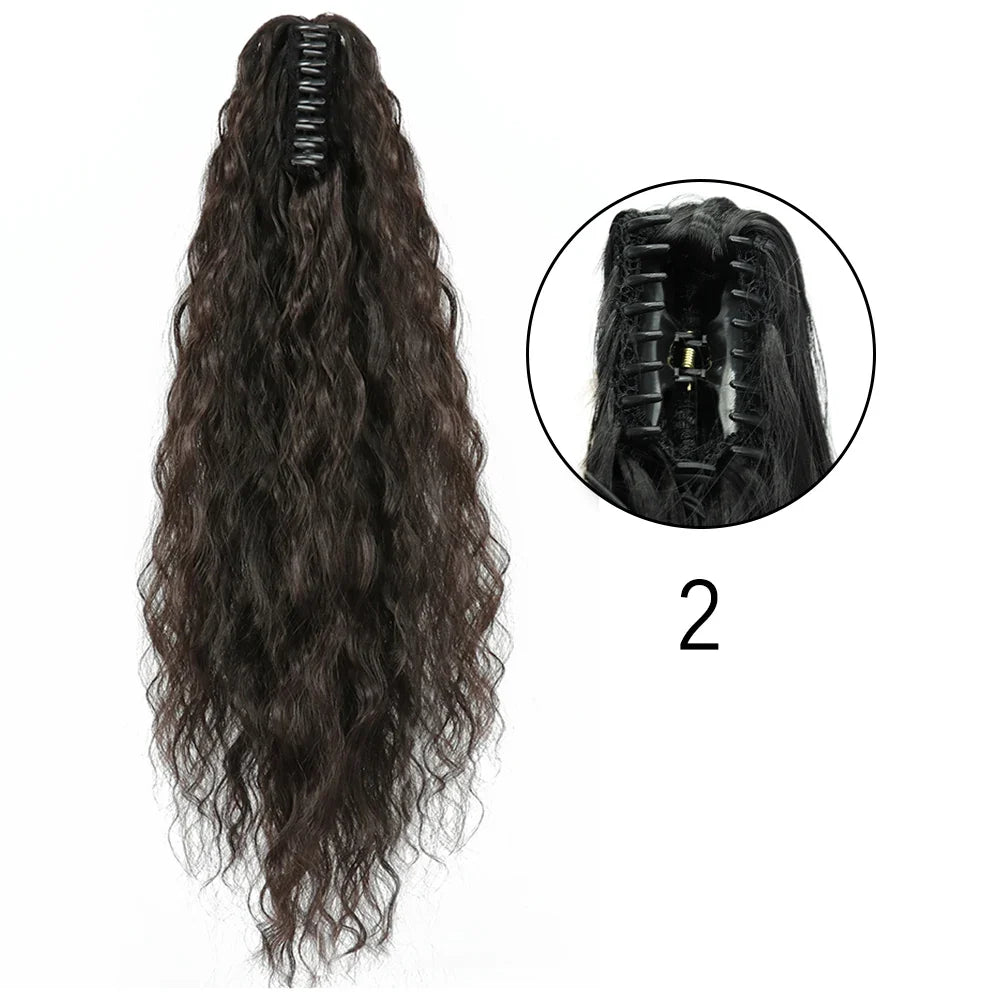 Claw Clip Ponytail Extension 24 Inch Wavy Synthetic Hair Heat Resistant