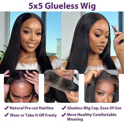 Straight Human Hair Lace Front Wig – 13x4 HD Lace, 180%-250% Density, 18-40 Inches
