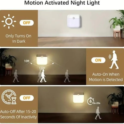Motion Sensor LED Night Light – USB Rechargeable Square Lamp