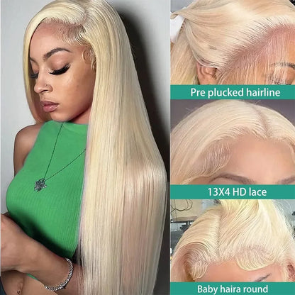 613 Blonde Lace Front Wig – Bone Straight Human Hair, 13x4 & 13x6 HD Lace