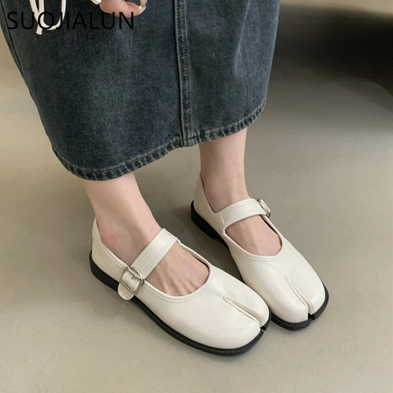 Women’s Split Toe Soft Leather Flat Loafers Casual Shoes
