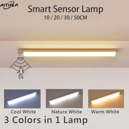 Motion Sensor LED Cabinet Light USB Rechargeable Magnetic Wireless 3 Color Modes