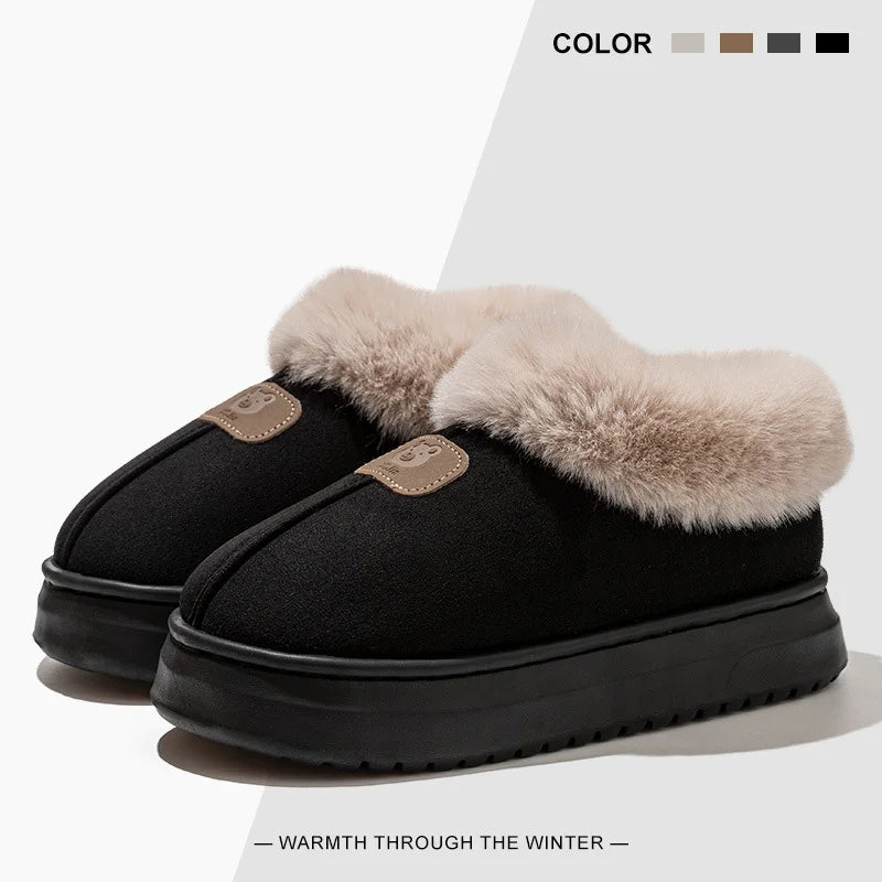 Fleece-Lined Winter Slippers – Ankle Cover Warm House Shoes