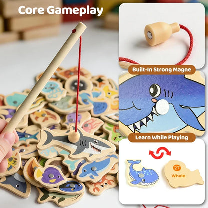Wooden Magnetic Fishing Toy – Montessori Ocean Learning Game for Kids