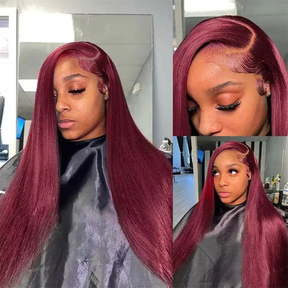 13x4 HD Lace Front Wig Straight #99J Red Human Hair 250 Density