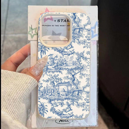 Toile de Jouy iPhone Case – Blue Vintage Floral Pattern