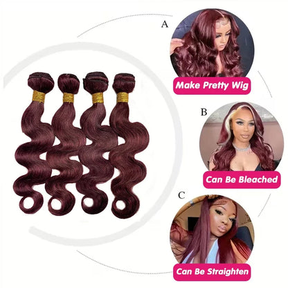 99J Burgundy Body Wave Human Hair Bundles – 3 & 4 Bundle Sets