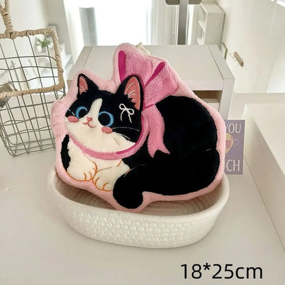 Cute Cat Hand Towel – Coral Fleece Hanging Bathroom Towel