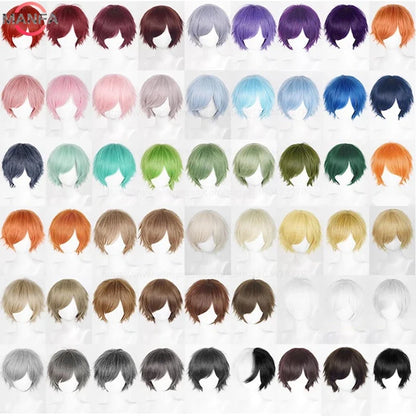 Short Straight Anime Cosplay Wig – 30cm, Multiple Colors for Men & Women