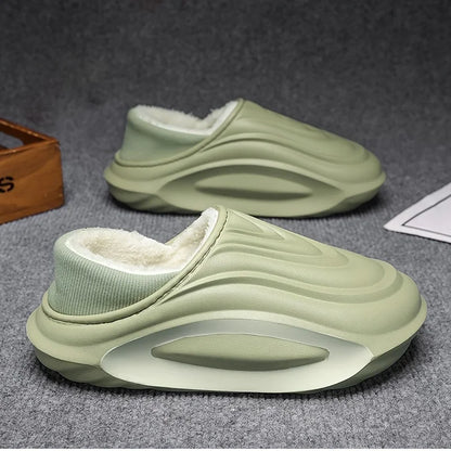 Fleece-Lined Winter Slippers – Chunky EVA Sole, Indoor Outdoor Shoes