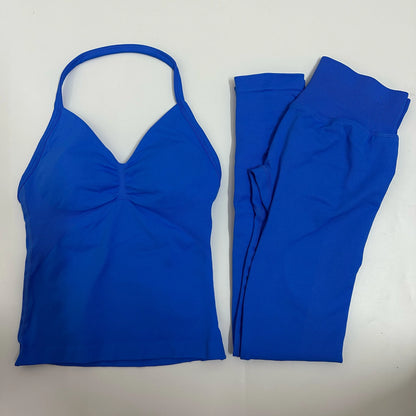 Women's 2-Piece Yoga Set – Backless Tank Top & Scrunch Leggings